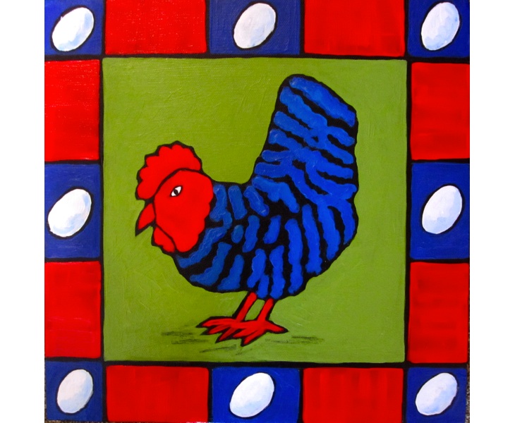 Cheeky Blue Chook 2011 12x12 acrylic on canvas SOLD