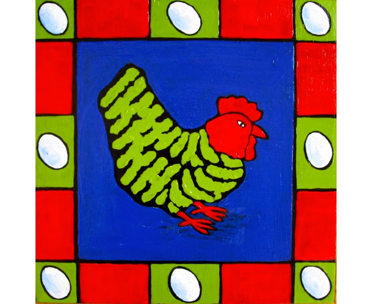 Cheeky Green Chook 2011 12x12 acrylic on canvas SOLD