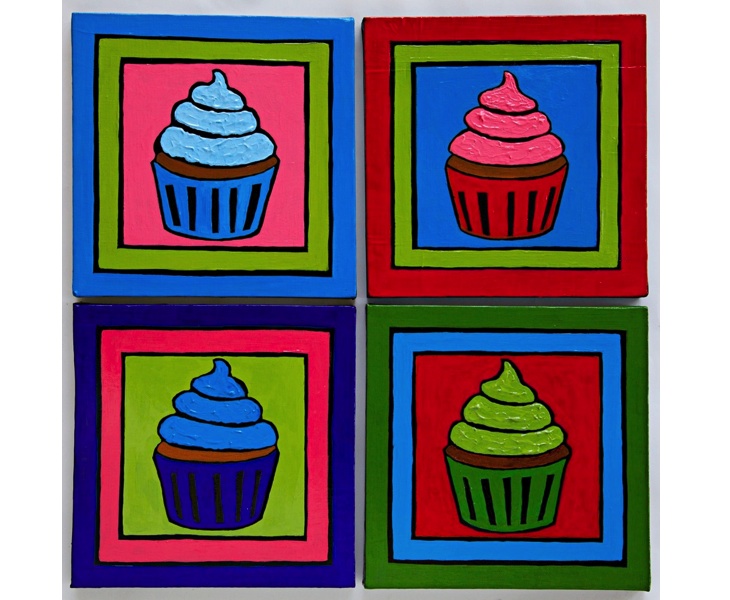 Cupcake Love 2011 Four 8x8 Panels acrylic on canvas SOLD