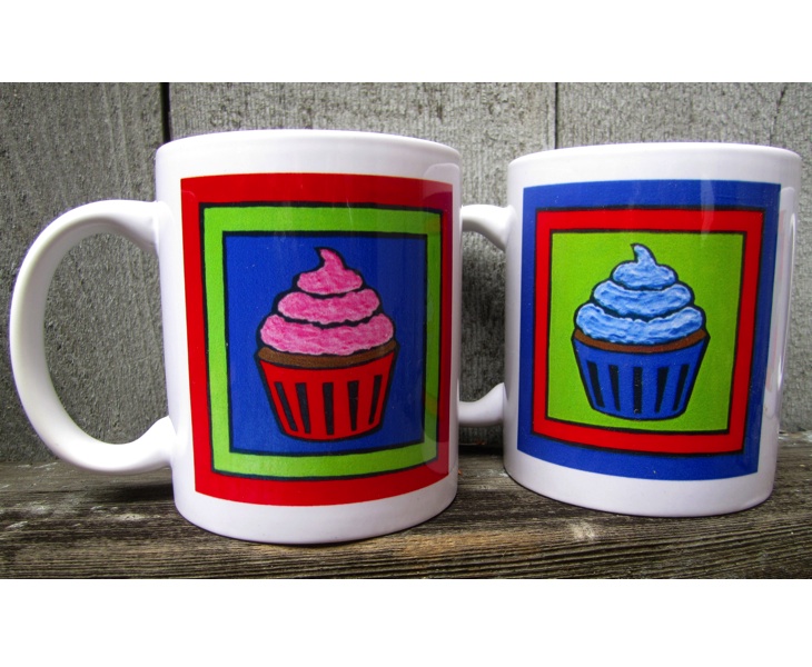 Red and Blue Cupcake Mugs (11 ounces)