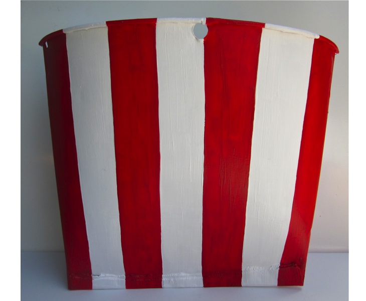 Flag Bucket 2012 acrylic on vintage metal Canadian sap bucket (back view)