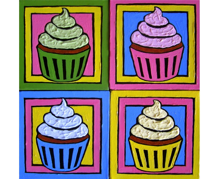 Four Icy Cupcakes 2011 Four 6x6 Panels acrylic on canvas SOLD