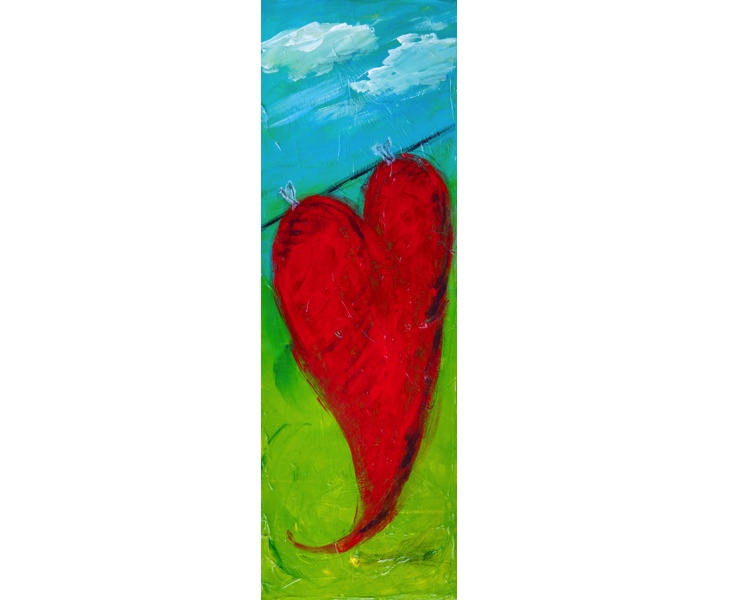 Heart On a Line 2011 8x24 acrylic and Char-Kol on canvas