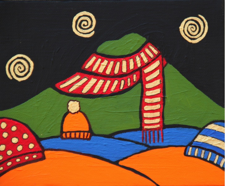 Mt. Tam with Winter Hats 2011 5x6 acrylic on canvas