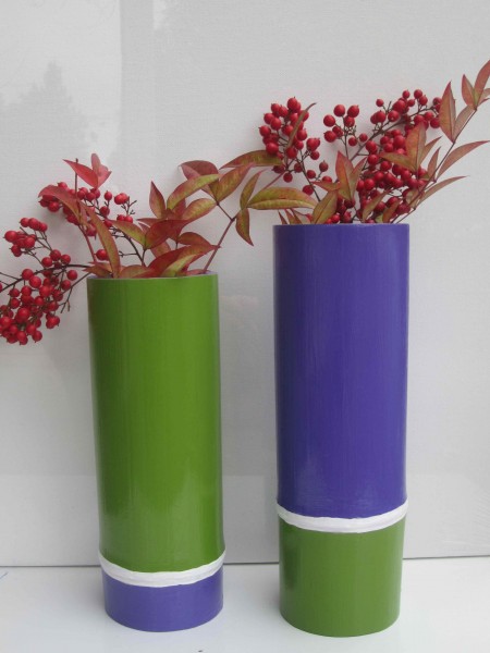 Purple & Green Tall Vessels 2013 acrylic and varnish on bamboo