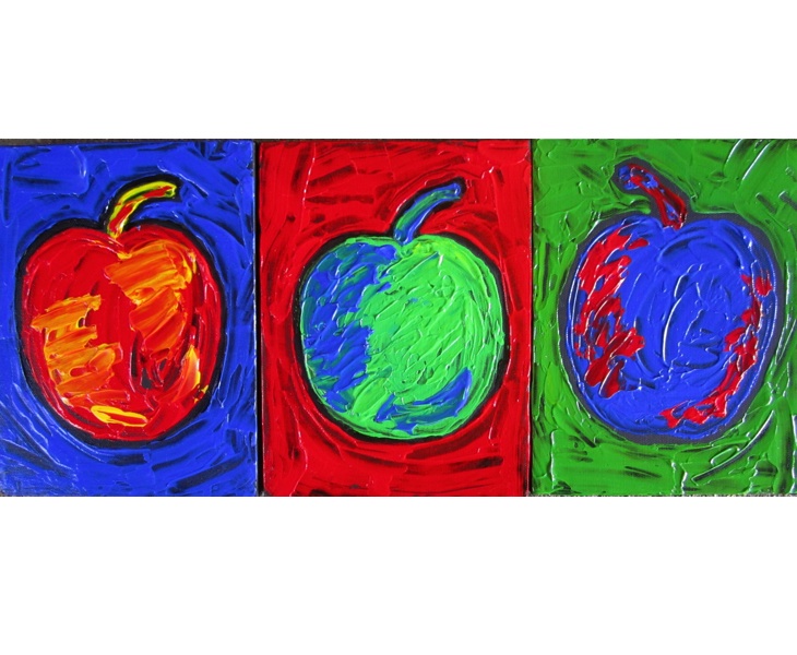 Three Apples 2011 Three 6x8 Panels acrylic on canvas SOLD