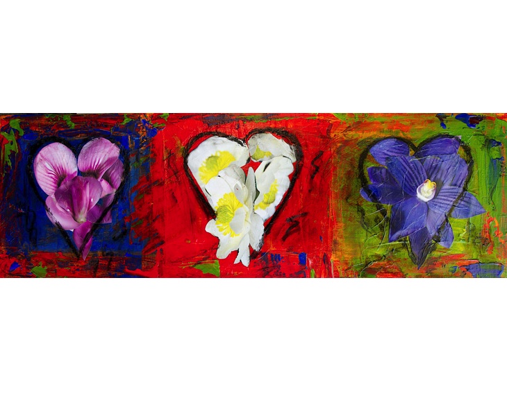 Three Sweet Hearts 2011 8x24 acrylic & mixed media on canvas SOLD