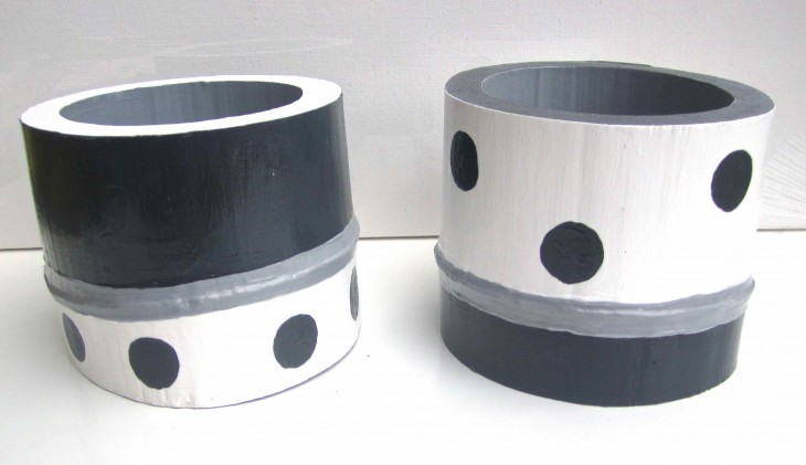 Grey & White Polka Dot Bamboo Vessels 2013 acrylic & varnish on bamboo