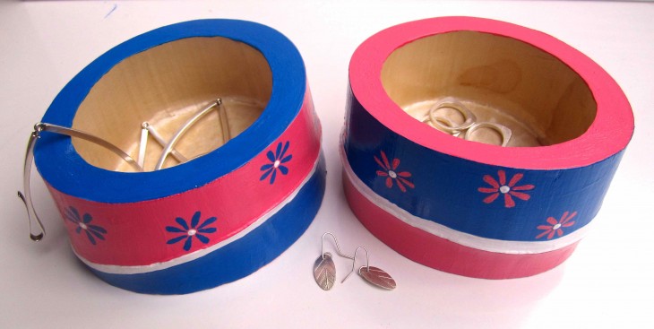 Pink & Blue Flower Bamboo Vessels 2013 acrylic & varnish on bamboo SOLD