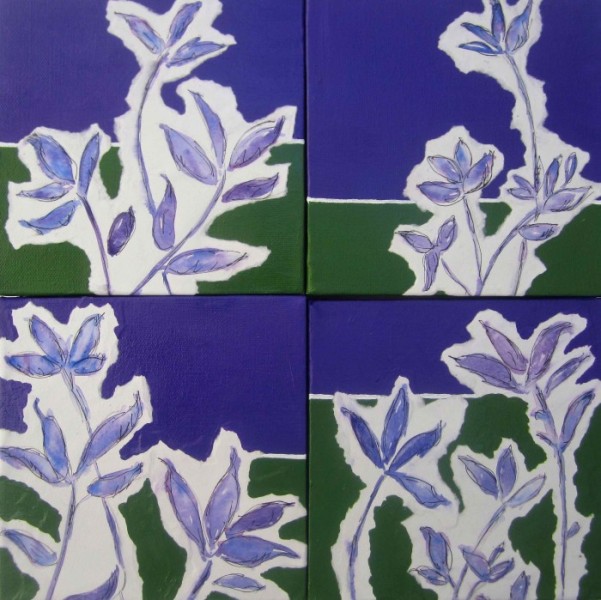 Wild Flowers in Violet 2013 6x6 watercolor, ink, and acrylic on canvas (four panels) SOLD