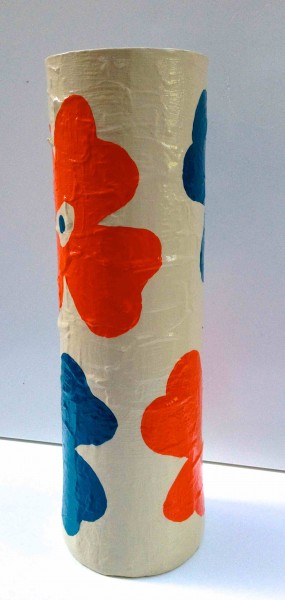 Turquoise & Orange Flowers Bamboo Vessel 2013 acrylic and varnish on bamboo SOLD