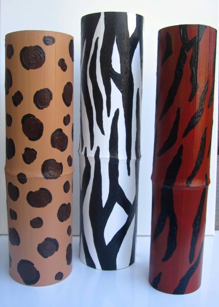 Three Tall Animal Print Bamboo Vessels 2013